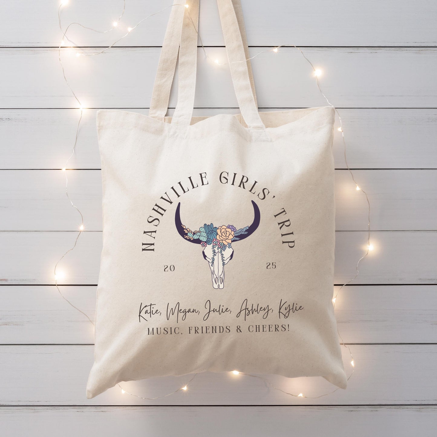 Custom Nashville Trip Tote - Personalized Bachelorette Bag - Bull Skull Girls Trip Gift - Birthday Party Favor