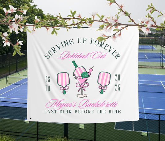 Custom Pickleball Banner - Personalized Bachelorette Party Decor, Last Swing Before the Ring, Pickleball Tapestry, Wedding Shower Sign
