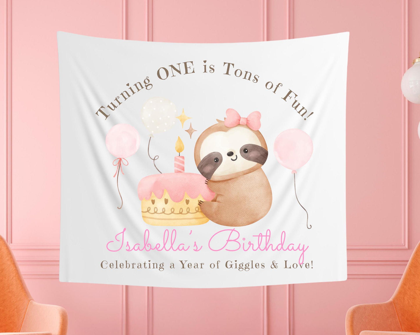 Turning One is Tons of Fun Banner | Pastel 1st Birthday Tapestry | Custom First Birthday Decor | Girl’s Birthday Party Sign