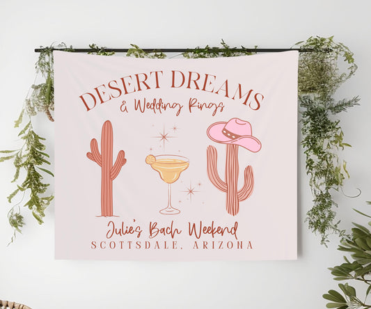 Desert Dreams and Wedding Rings Banner, Scottsdale Bachelorette Party Decor, Desert Glam Bride Sign, Boho Bach Photo Backdrop