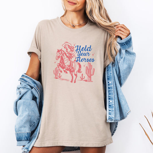 Bella Canvas Vintage Cowgirl Tee – Country Western ‘Hold Your Horses’ Graphic Shirt
