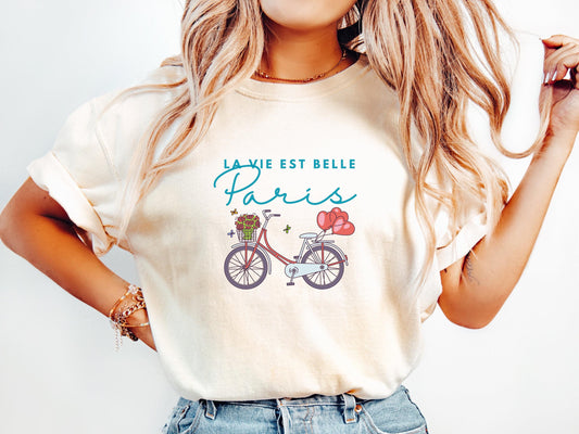 Paris France Bicycle Shirt | Comfort Colors Travel Tee | French Souvenir Gift for Her