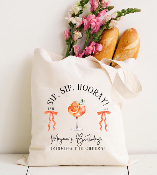 Custom Sip Sip Hooray Tote | Aperol Spritz Party Favor | Bachelorette & Birthday Trip Bag