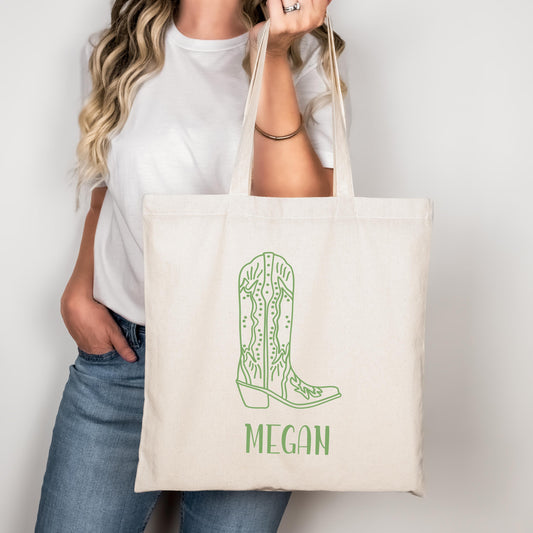 Personalized Western Boot Tote Bag - Custom Name Bachelorette Gift, Bridal Party Favor, Reusable Gift Bag