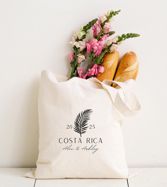 Personalized Destination Wedding Tote - Custom Bridal Party Bag - Elegant Minimalist Wedding Gift - Custom Name & Year