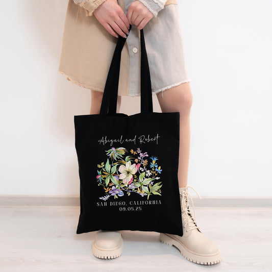 Custom Wedding Tote - Personalized Bridal Party Gift - Destination Wedding Welcome Bag - Elegant Floral Keepsake