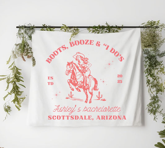 Boots Booze and I Do’s Bachelorette Banner | Western Party Decor | Last Rodeo Bride-to-Be Tapestry | Custom Cowgirl Sign