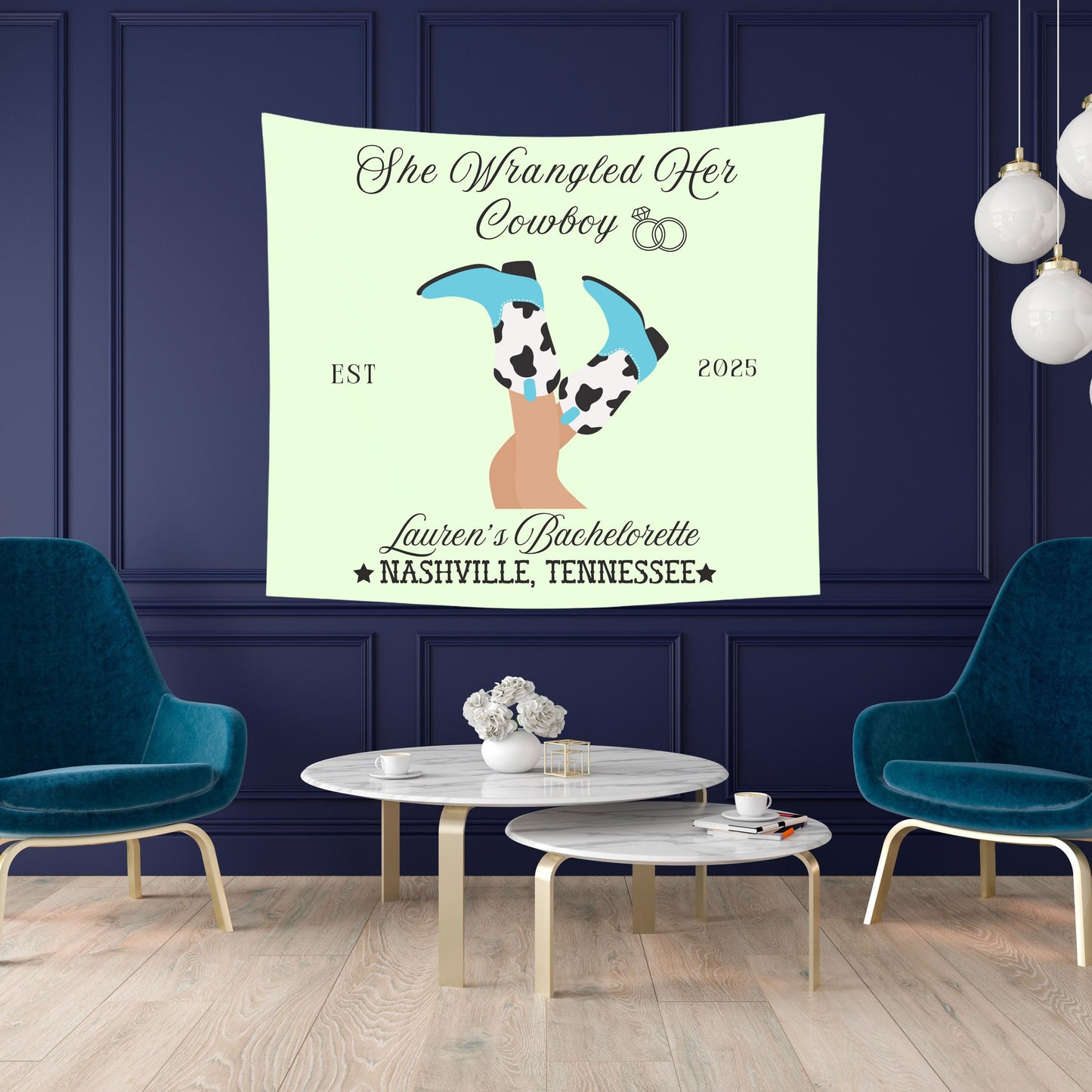 She Wrangled Her Cowboy Banner, Western Bachelorette Party Sign, Cowgirl Boots Decor, Last Rodeo Party Backdrop