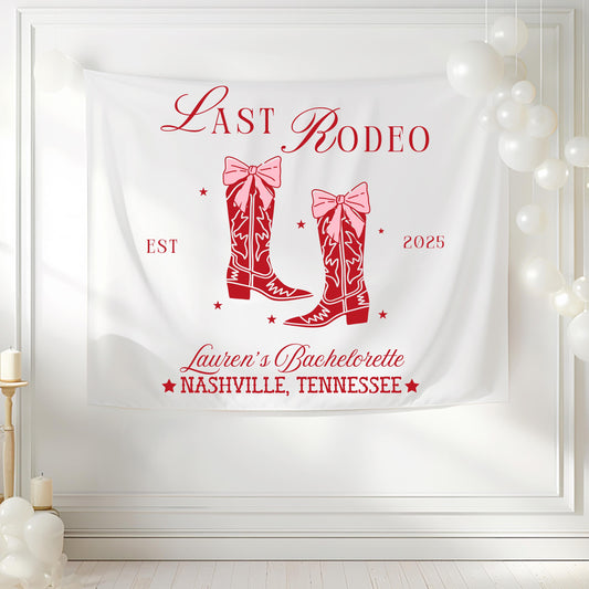 Western Bachelorette Banner, Last Rodeo Party Sign, Cowgirl Tapestry with Custom Name, Bride Bash Decor, Final Fling Backdrop