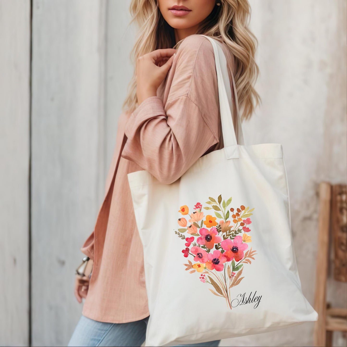 Personalized Bridesmaid Tote - Custom Floral Name Bag - Wedding Party Gift - Unique Bridal Party Proposal Bag