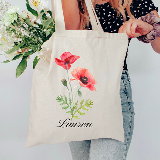 Custom Birth Flower Tote Bag, Personalized Reusable gift bag for Mom, Friend, Bridesmaid, Grandmother - Gift for Her