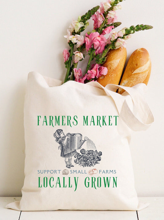 Farmers Market Canvas Tote Bag, Support Local Farms, Farmers Eco Friendly Tote Bag