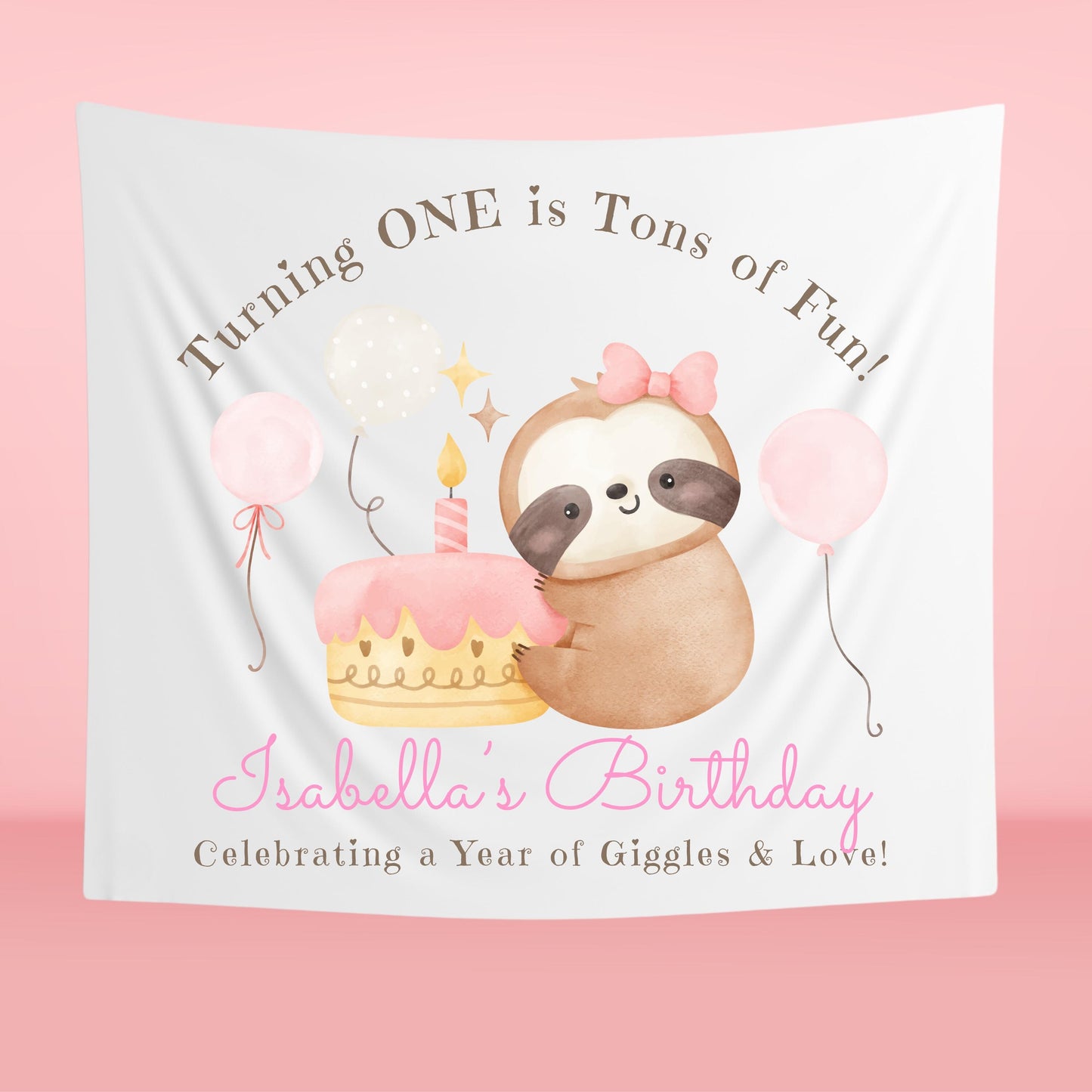 Turning One is Tons of Fun Banner | Pastel 1st Birthday Tapestry | Custom First Birthday Decor | Girl’s Birthday Party Sign