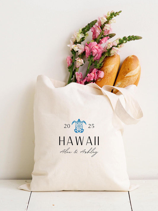 Wedding Tote Bag, Honeymoon Custom Gift, Personalized Tropical Gift Bag - Custom Location Tote