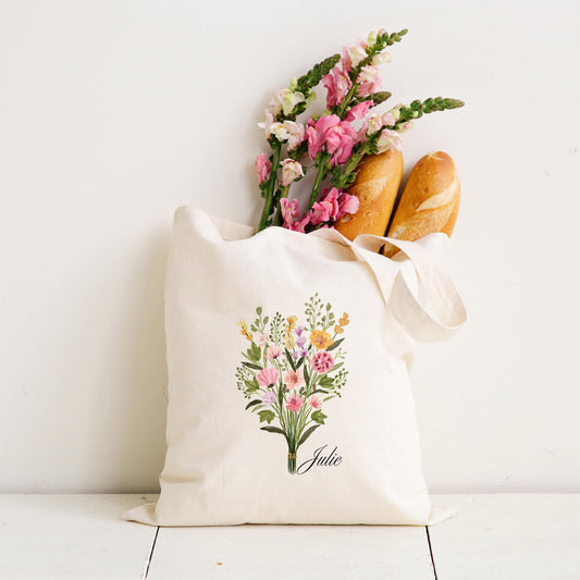 Personalized Bridesmaid Tote - Custom Floral Name Bag - Wedding Party Gift - Unique Bridal Party Proposal Bag