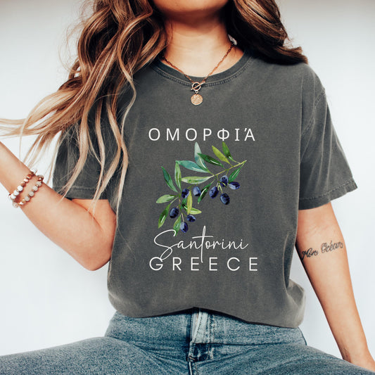 Santorini Greece Shirt, Greece Souvenir Tee Gift, Oversized Graphic T-shirt for Her, Comfort Colors