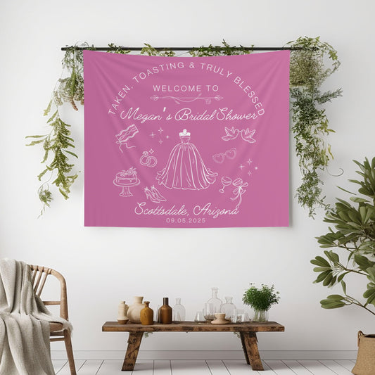 Custom Bridal Shower Banner - Elegant Wedding Tapestry - Personalized Bridal Shower Sign - Welcome Sign with Name, Date & Location