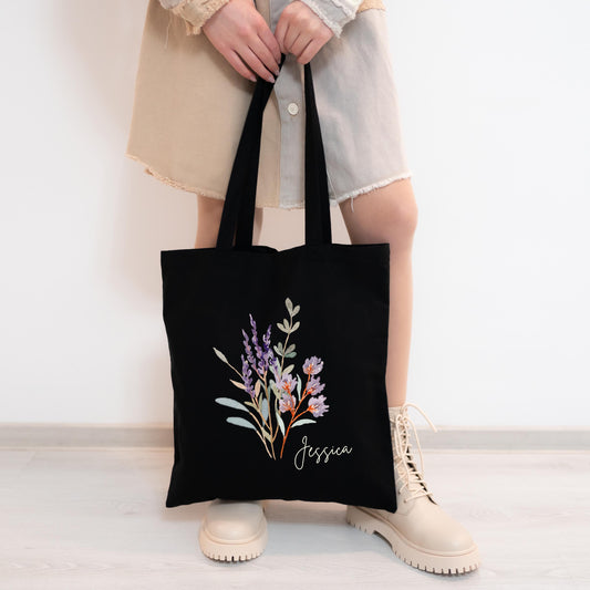Personalized Floral Tote - Elegant Pastel Wildflower Bag - Custom Name Gift for Bridesmaids, Birthdays, Mother's Day