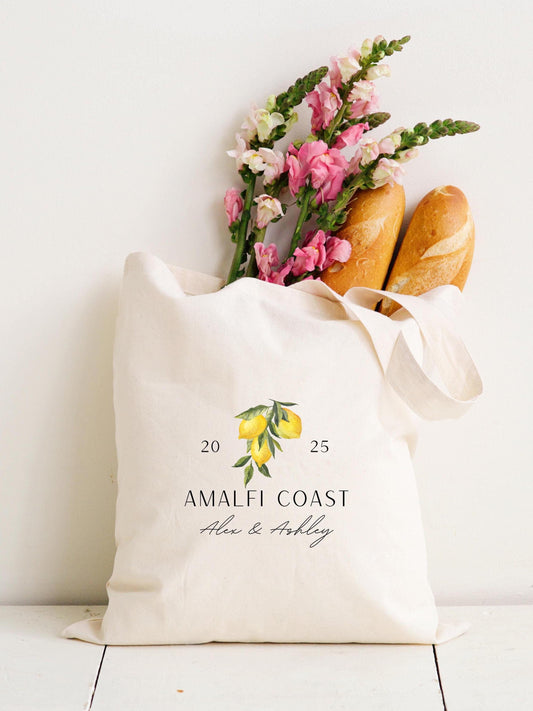 Wedding Tote Bag, Honeymoon Custom Gift, Personalized Tropical Gift Bag - Custom Location Tote - Amalfi Coast - Italy