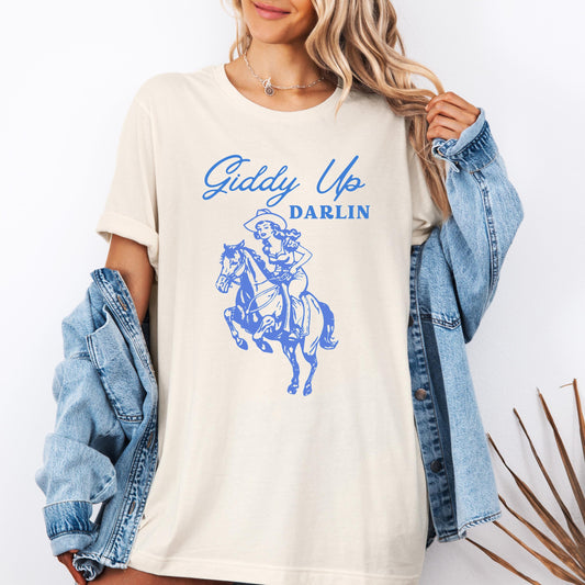 Giddy Up Darlin’ Cowgirl Shirt | Vintage Western Rodeo Tee | Country Concert Graphic T-Shirt | Bella Canvas Unisex Tee