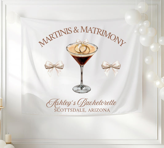 Martinis & Matrimony Banner, Espresso Martini Bachelorette Decor, Bridal Shower Banner, Custom Party Sign, Bow Bachelorette Theme
