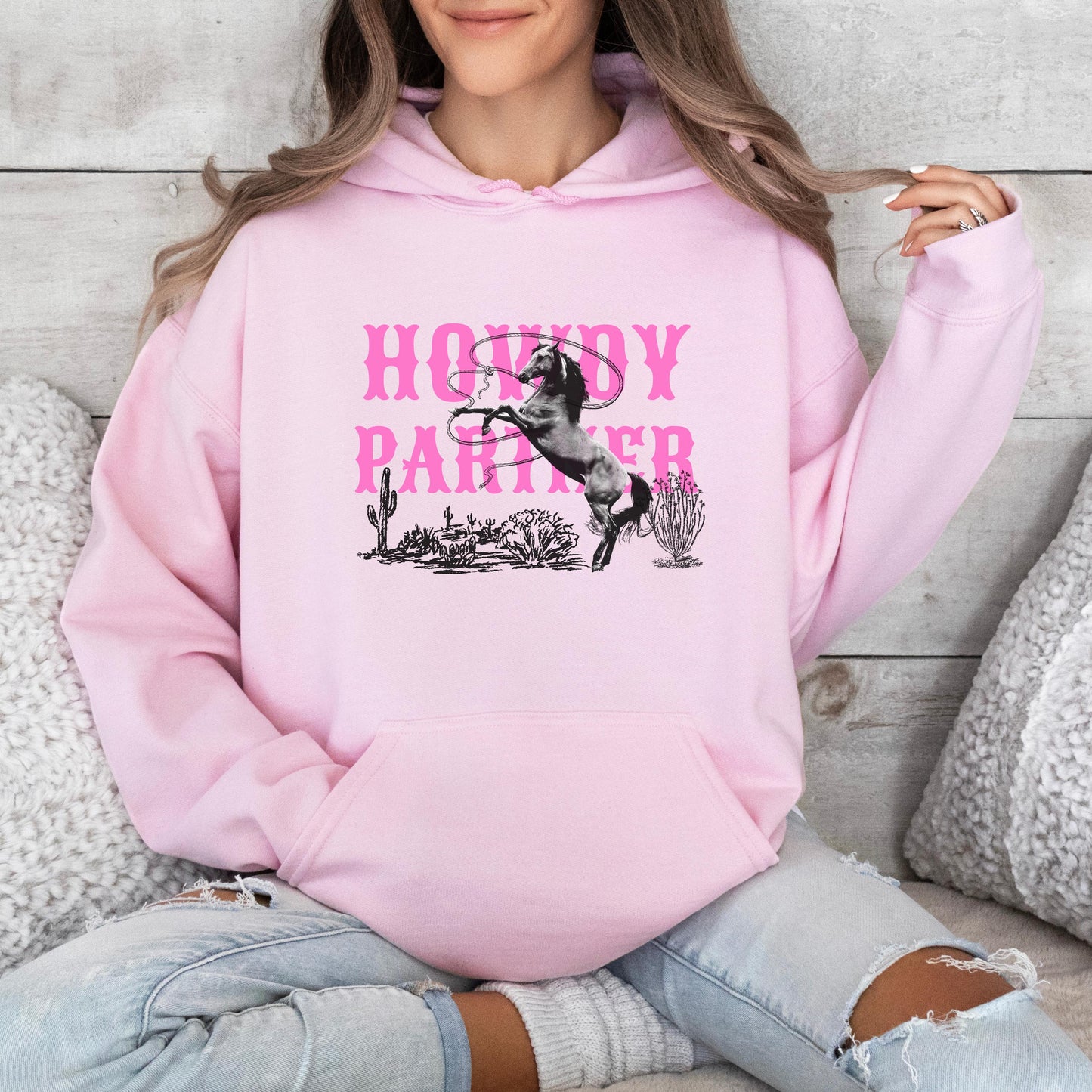 Country Western Hoodie, Howdy Partner - Unisex Cowgirl Hoodie, Horse - Rodeo Sweatshirt for Her