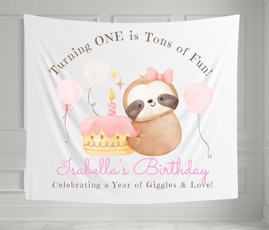 Turning One is Tons of Fun Banner | Pastel 1st Birthday Tapestry | Custom First Birthday Decor | Girl’s Birthday Party Sign