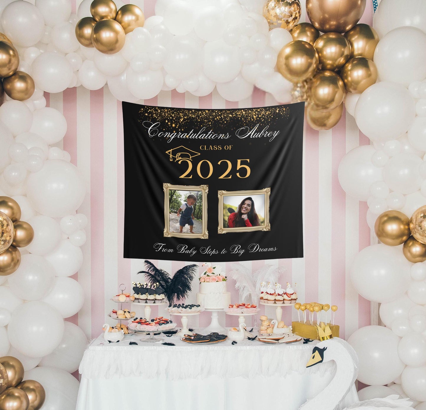 Custom Graduation Photo Banner, High School or College Grad 2025, Senior Party Backdrop, Then & Now Banner -From Baby Steps to Big Dreams