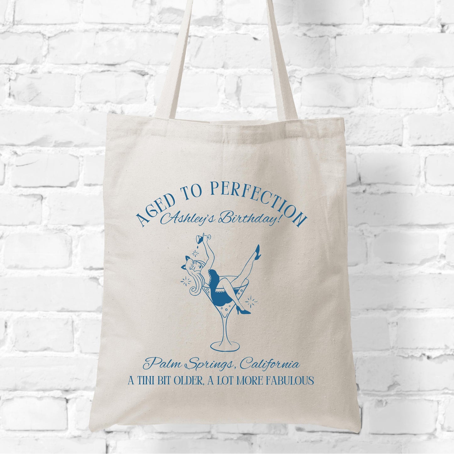 Birthday Tote Bag, Aged to Perfection, A Tini Bit Older Tote, Custom Gift Bag for Her, Funny Birthday Favor, Personalized Party Tote
