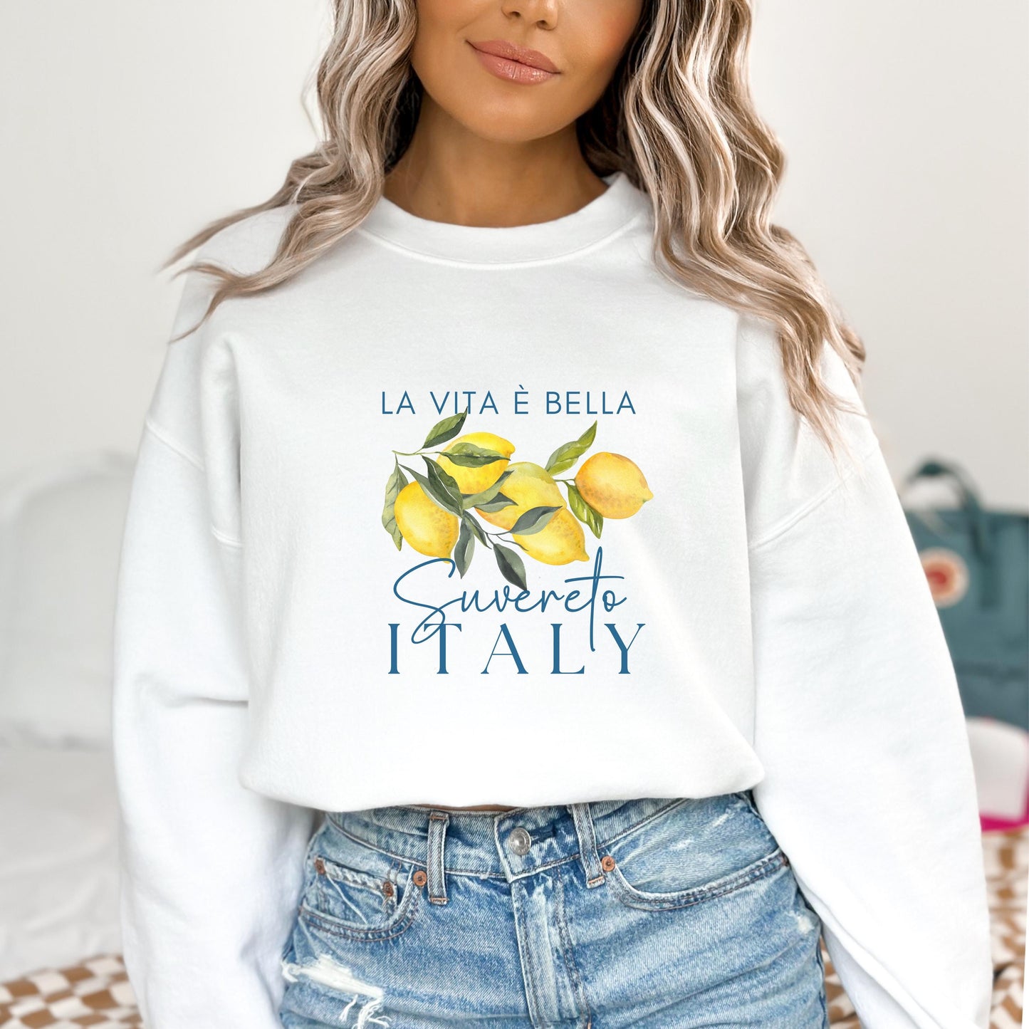 Italy Lemon Sweatshirt, Suvereto Italian Travel Sweatshirt, Watercolor Lemon Crewneck, Cozy Gildan Pullover, Elegant Italy Gift