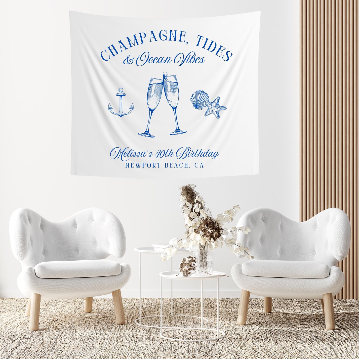 Custom Birthday Beach Banner, Champagne Tides & Ocean Vibes, Coastal Birthday Party Decor, Personalized Birthday Sign