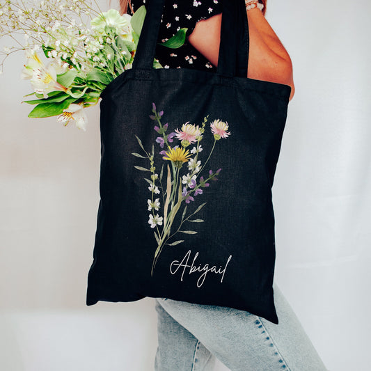 Personalized Wildflower Canvas Tote Bag - Bridesmaid Gift - Party Favor - Mother's Day - Floral Tote Gift for Her