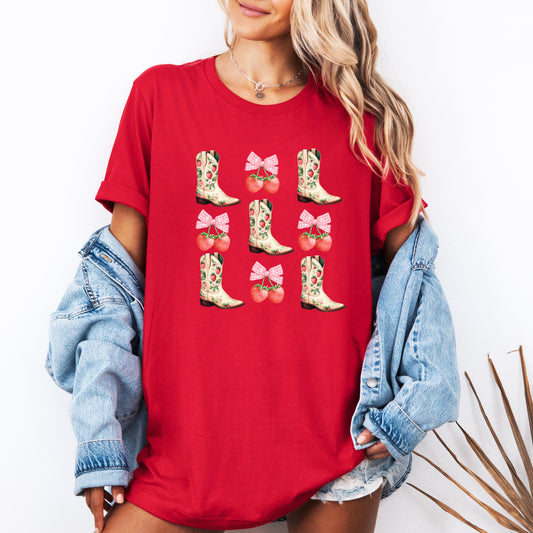 Western Strawberry Cowgirl Shirt, Bella+Canvas Tee, Trendy Country Concert Outfit, Rodeo Graphic Tee, Cute Western T-Shirt