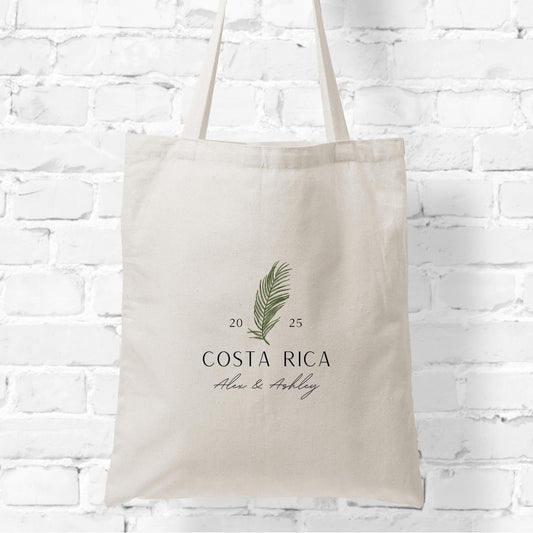 Destination Wedding Tote Bag, Tropical Beach Welcome Bag, Personalized Honeymoon Gift, Custom Location Wedding Favor Tote