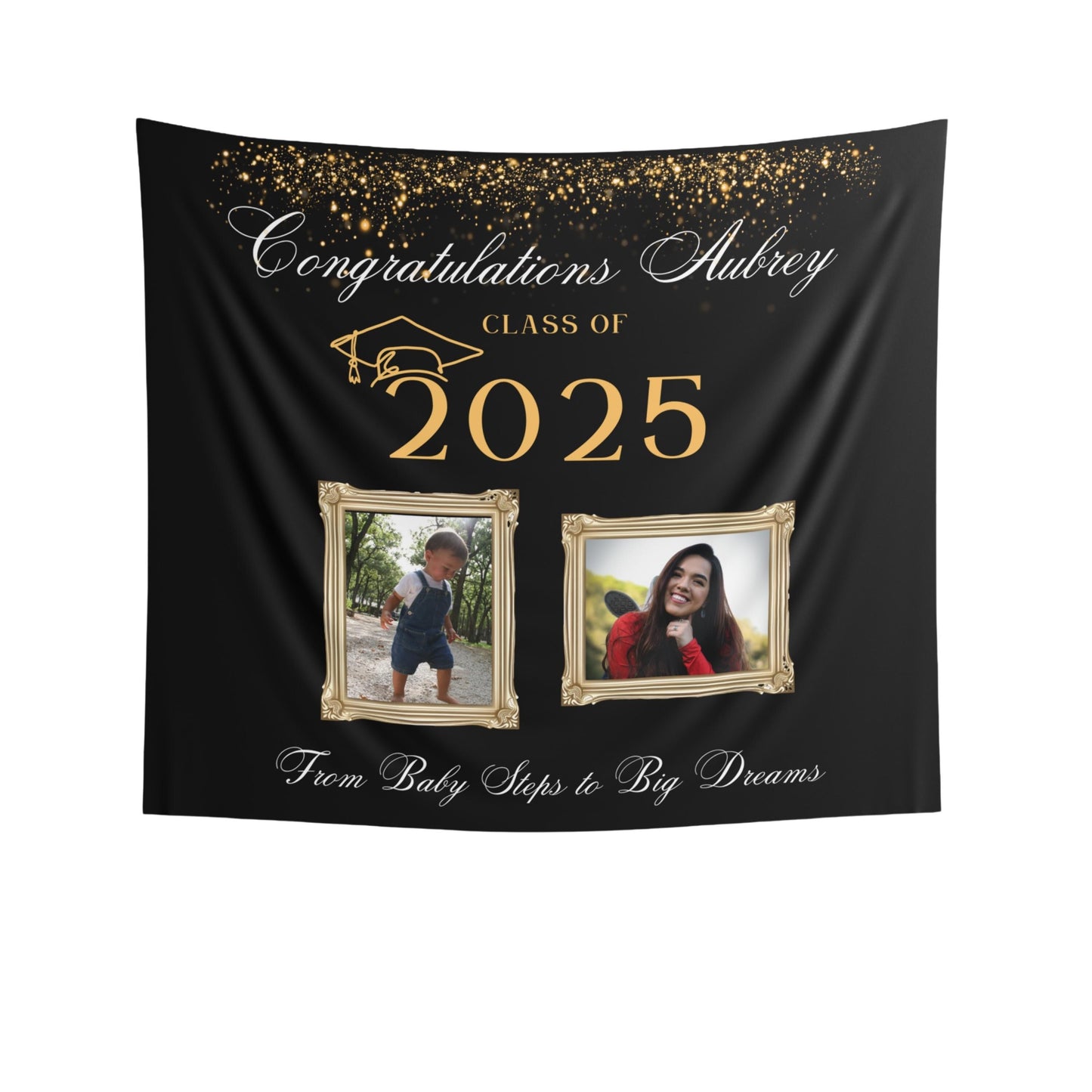 Custom Graduation Photo Banner, High School or College Grad 2025, Senior Party Backdrop, Then & Now Banner -From Baby Steps to Big Dreams