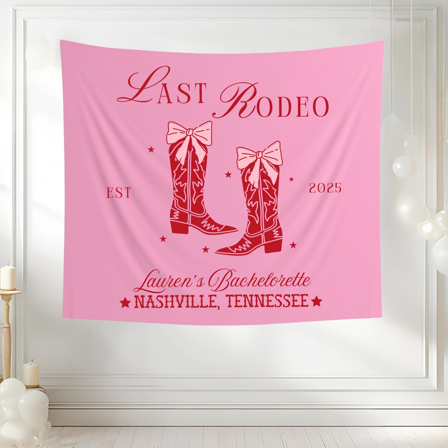 Western Bachelorette Banner, Last Rodeo Party Sign, Cowgirl Tapestry with Custom Name, Bride Bash Decor, Final Fling Backdrop