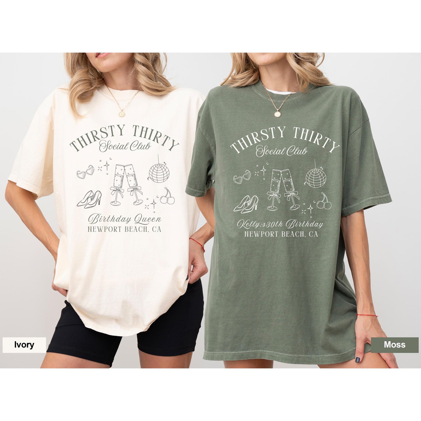 Thirsty Thirty Social Club Shirt - 30th Birthday Tee - Custom Birthday Girl Shirt - Comfort Colors - Champagne Birthday Party Shirt