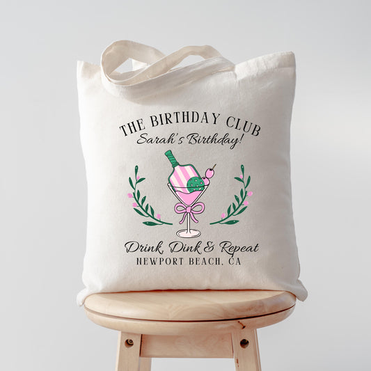 Pickleball Birthday Tote, Drink Dink and Repeat Bag, Custom Gift for Her, Personalized Party Favor, Pickleball Paddle Themed Bag