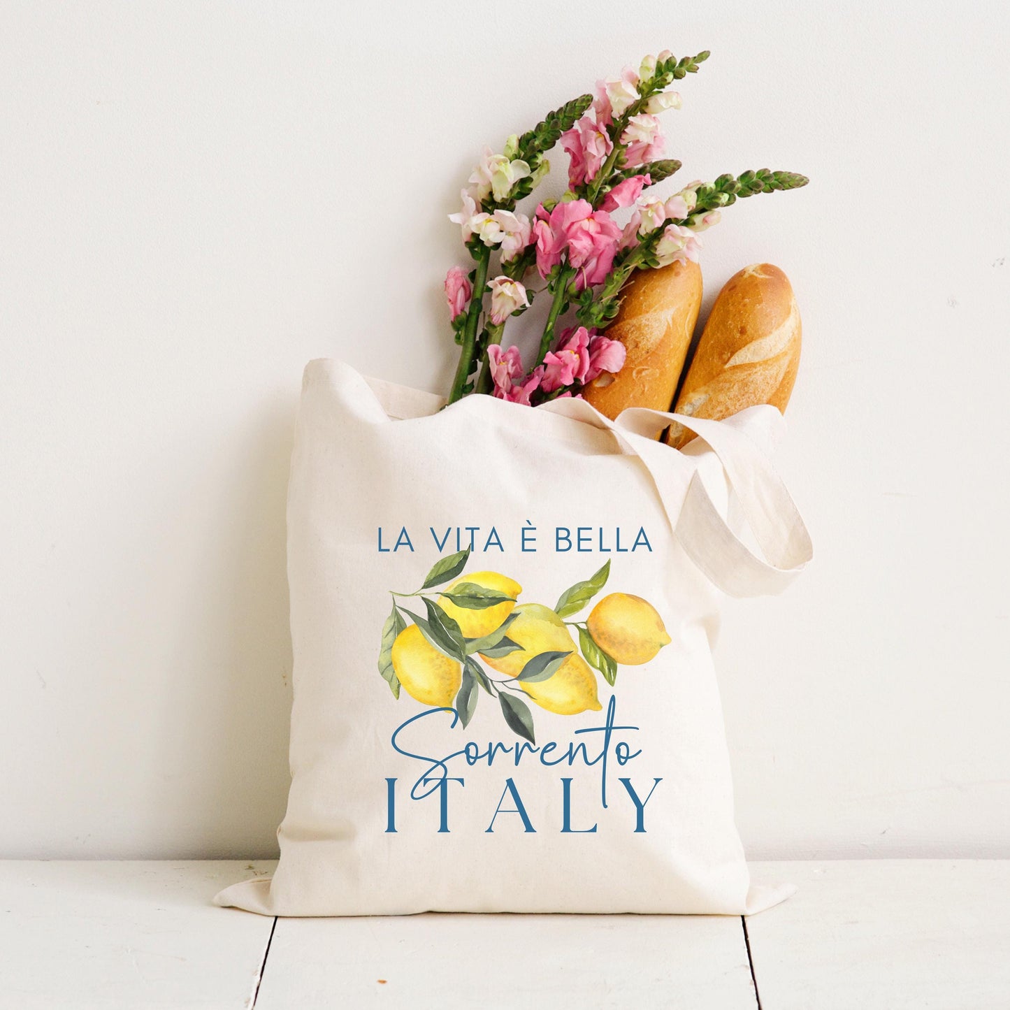 Mediterranean Lemon Print Tote: Italian Coastal Souvenir Beach Bag for Amalfi, Capri, Sorrento Travel