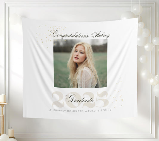 Custom Graduation Photo Banner, 2025 Grad Party Decor, Senior or College Grad Sign, Personalized Congratulations Banner, Photo Backdrop