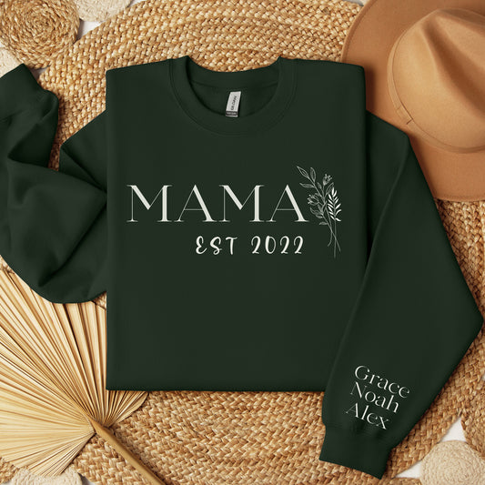 Custom Mama Sweatshirt with Kids Names on Sleeve, Personalized MomSweatshirt, Sentimental Mama Sweater Gift for Mom, Gift for Her Mother Day