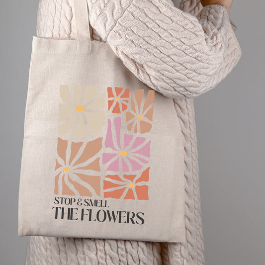 Stop and Smell The Wildflowers Tote Bag, Floral Tote Bag, Book Bag, Cotton Tote, Cute Tote Bag, School Bag, Book Bag