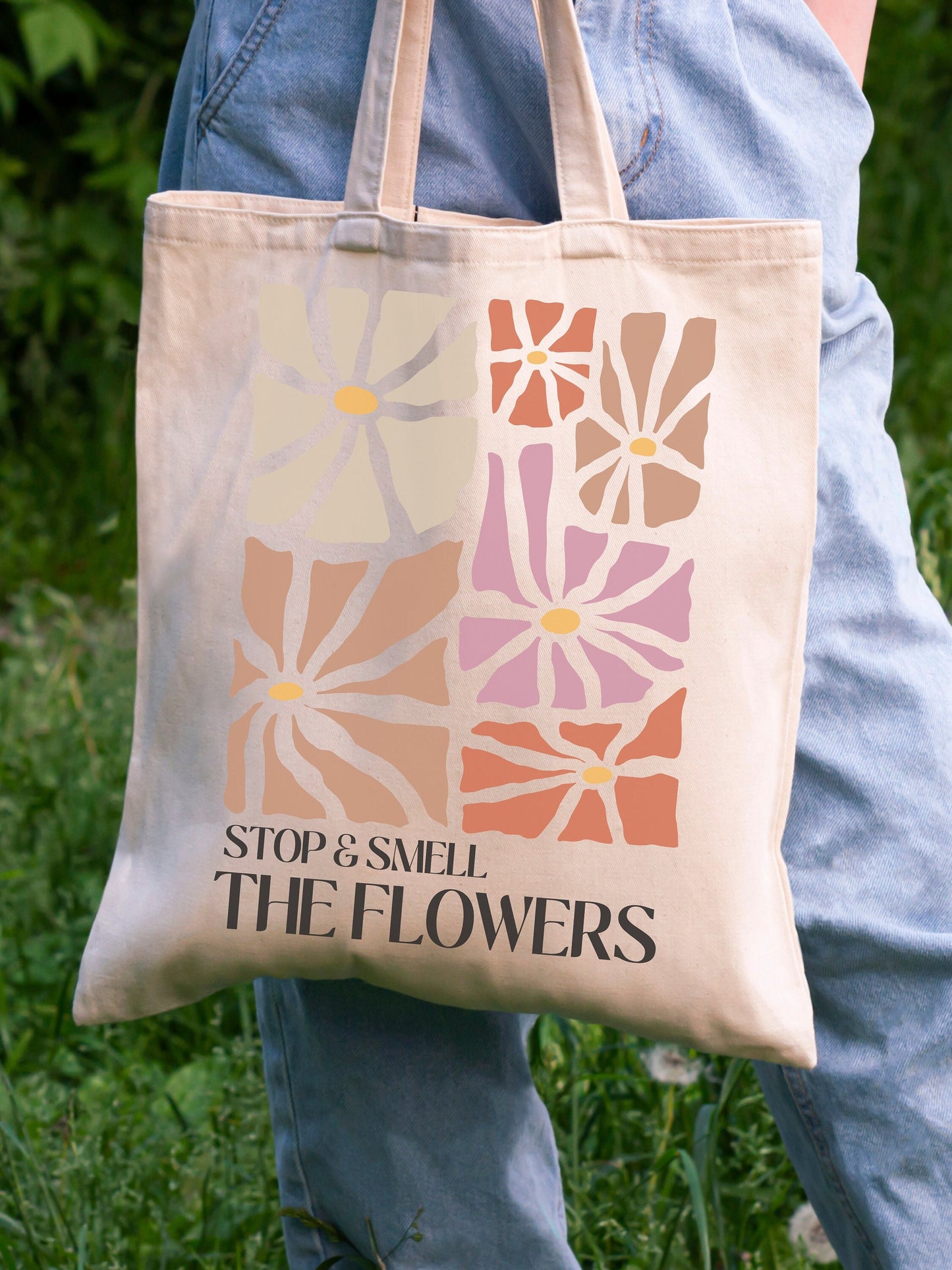 Stop and Smell The Wildflowers Tote Bag, Floral Tote Bag, Book Bag, Cotton Tote, Cute Tote Bag, School Bag, Book Bag