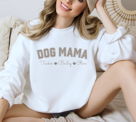 Dog Mom Custom Sweatshirt, Pets names on shirt, Custom Dog Lover Crewneck, New Pet Owner Gift Shirt, Paw Print Custom Pet Birthday Gift