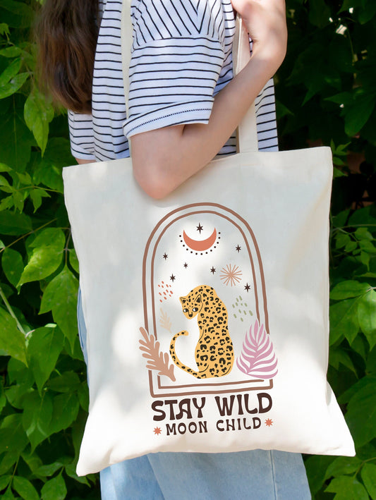 Stay Wild Tote, Cute Tote Bag, Book Bag, Cotton Tote, School Bag, Double Sided Design Tote