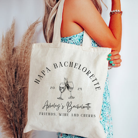Custom Bachelorette Tote Bag, Wine tasting Bachelorette Bag, Personalized Party Favor Bag for bridesmaids, Napa Wine tasting tote bag