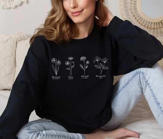 Birth Flower Sweatshirt Customizable, Mother's Day Gift, Birthday Shirt, New Mom, Grandma's Garden, Baby Shower Crewneck, Grandkids Shirt