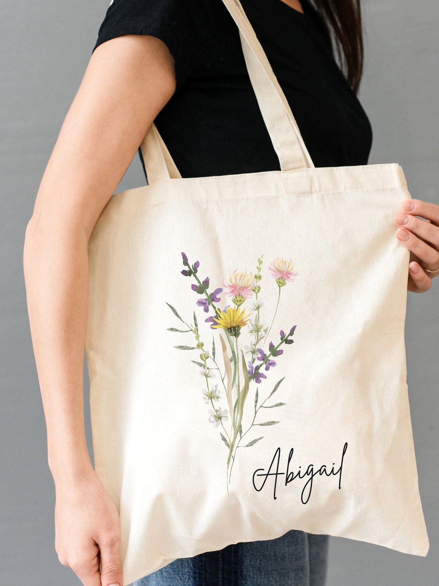 Wildflower Canvas Tote: Personalized & Stylish - Great for Bachelorette Parties, Bridesmaids or Birthday Gifts - Eco-Friendly