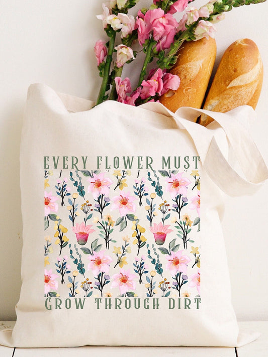 Flower Tote Bag Gift For Women Totes Birthday Gift Bag Library Book Bag Cotton Canvas Eco Friendly Shopping Bag for Her