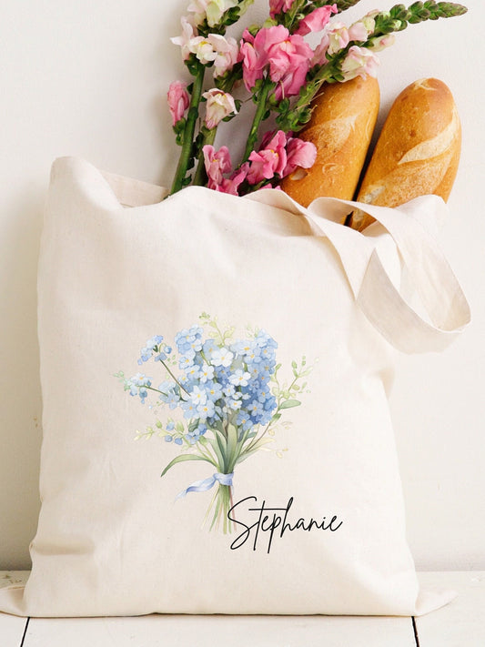 Custom Floral Canvas Tote Bag Bridesmaid, Birthday gift, Mother's Day, Personalized tote for her, Personalized floral tote bag